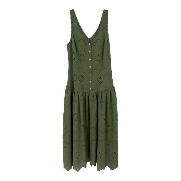 NWT’S HOUSE OF HARLOW 1960  Button Front Cotton Eyelet Dress in Olive Green sz 8 - Picture 4 of 15